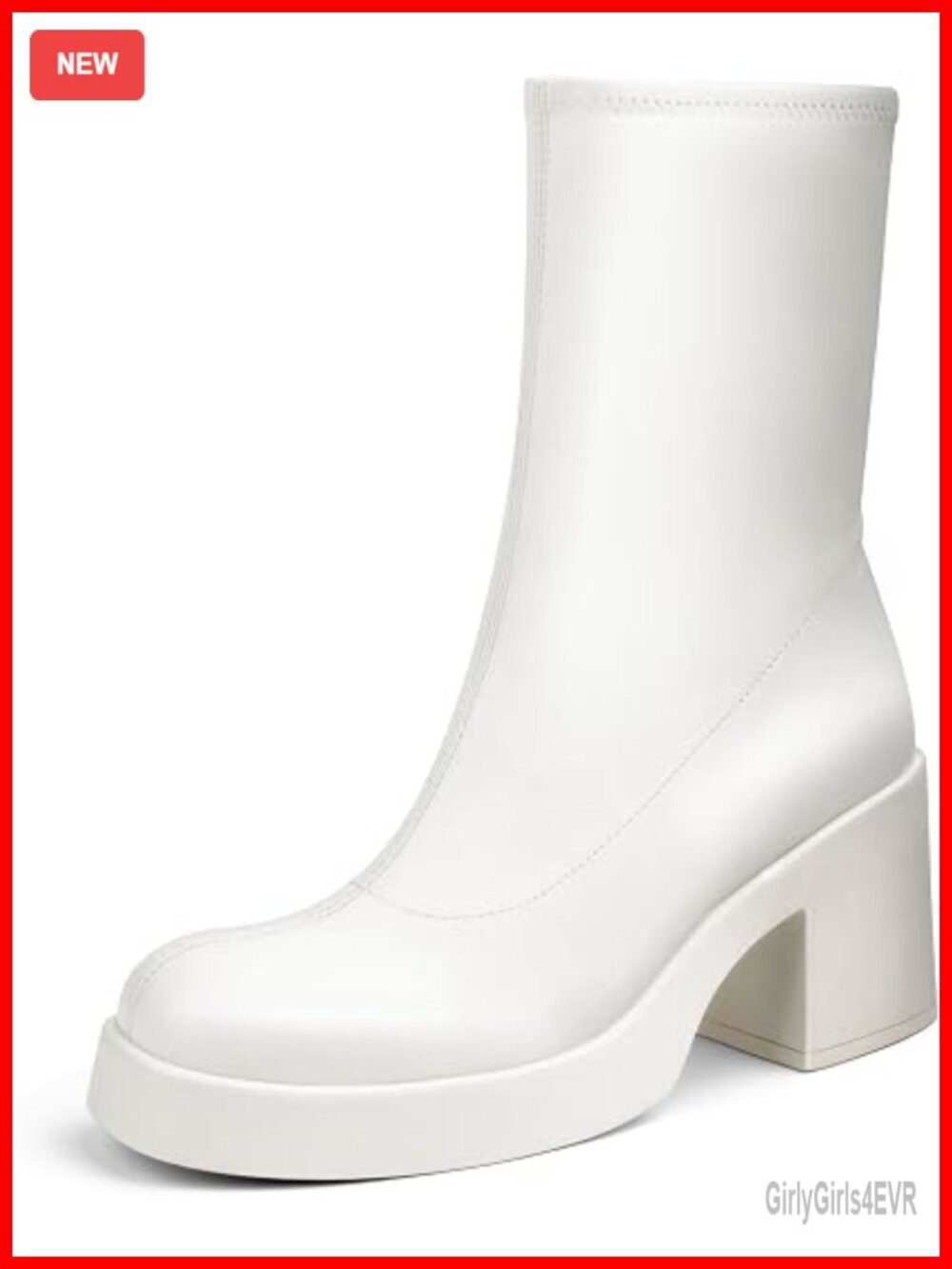Square Toe Stretch Mid Boots Calf Slouchy Platform Chunky Block Heeled Sock
